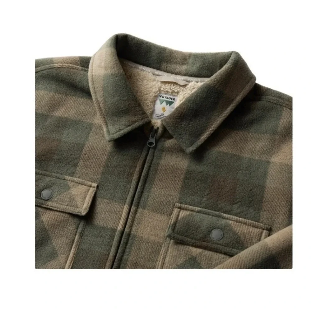 Voyager Plaid Sherpa Lined Fleece Shirt Jacket Men 3XL Green Zipper Front